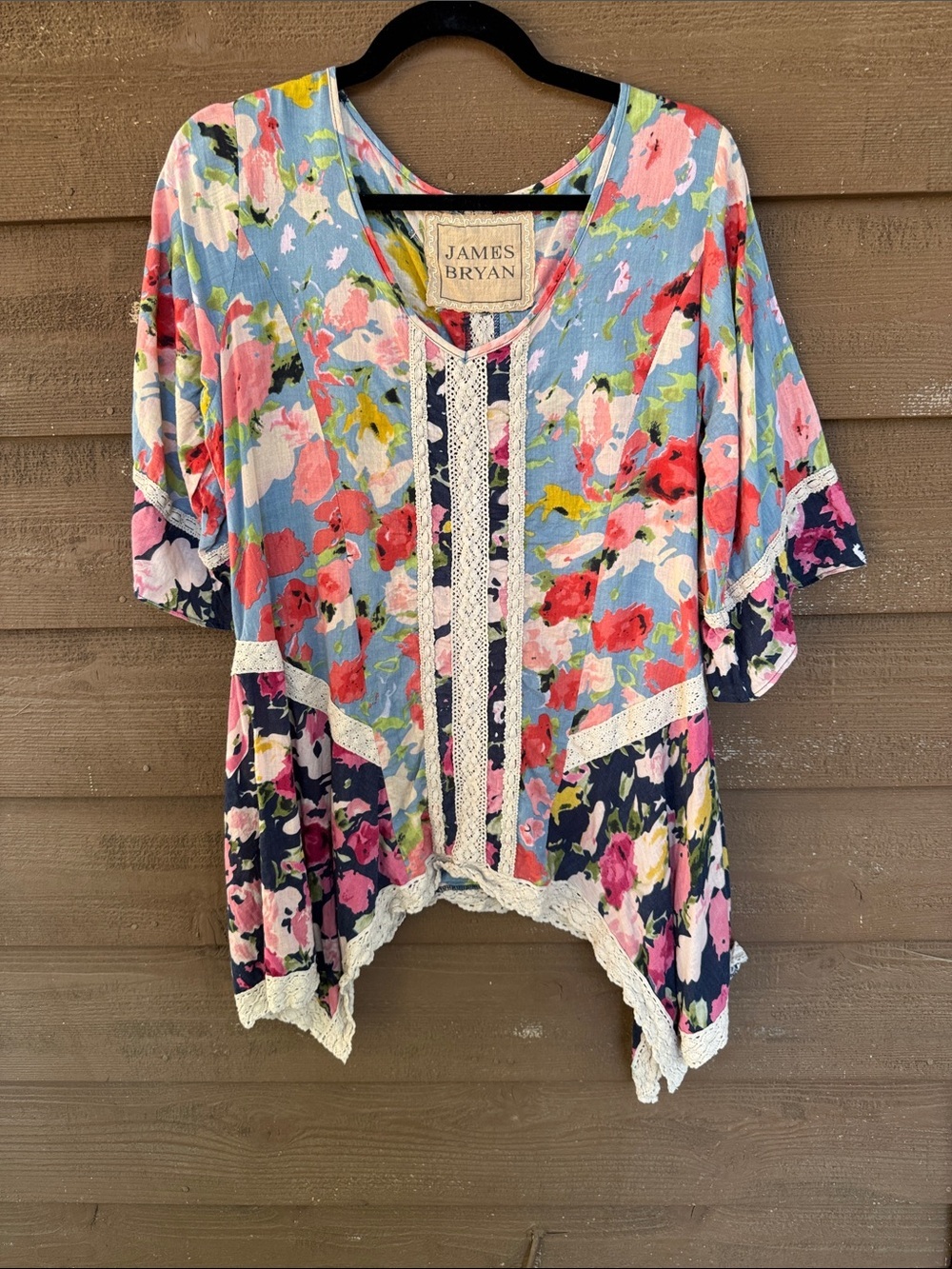 James Bryan Floral Lace-Trim Tunic in Floral Print Cotton (see measurements)